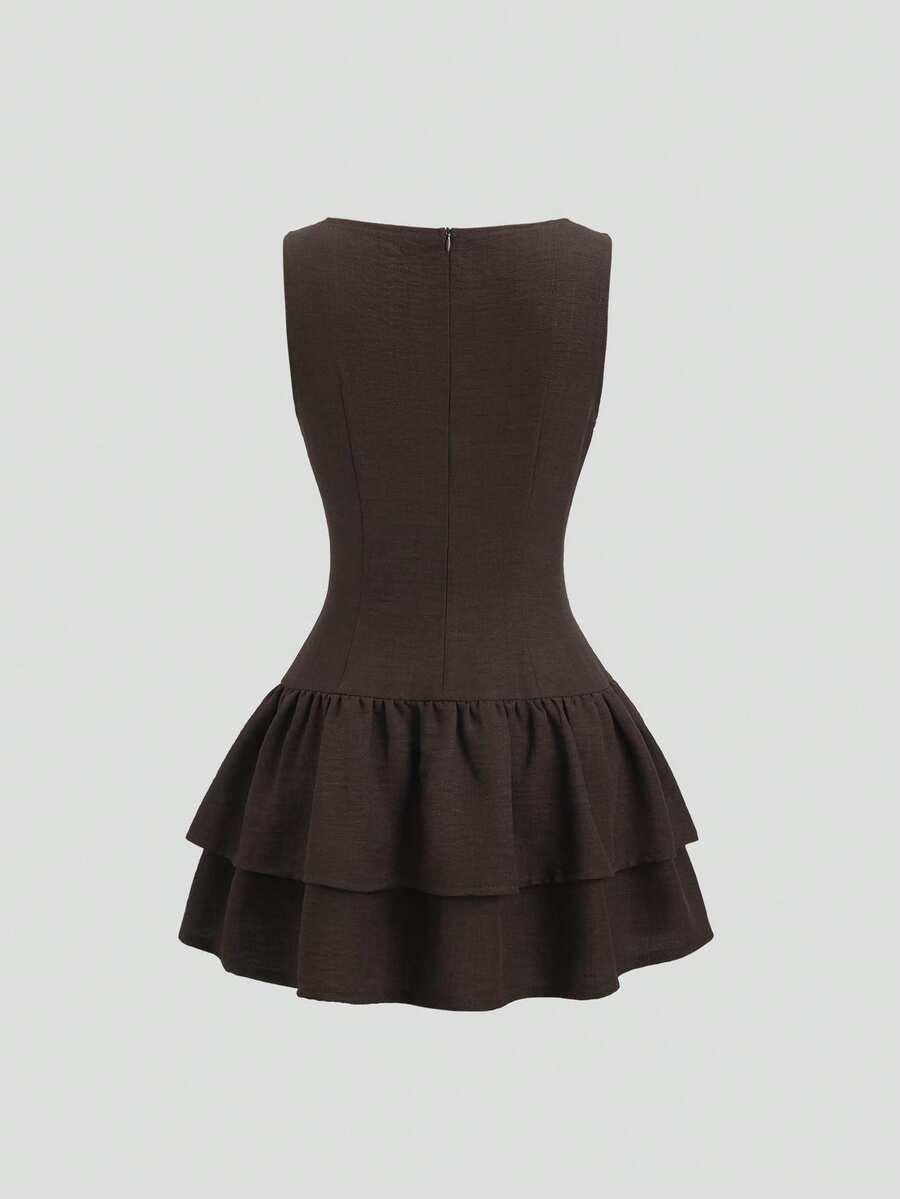 SHEIN BRĄZOWA MINI SUKIENKA BEZ RĘKAWÓW S06__S