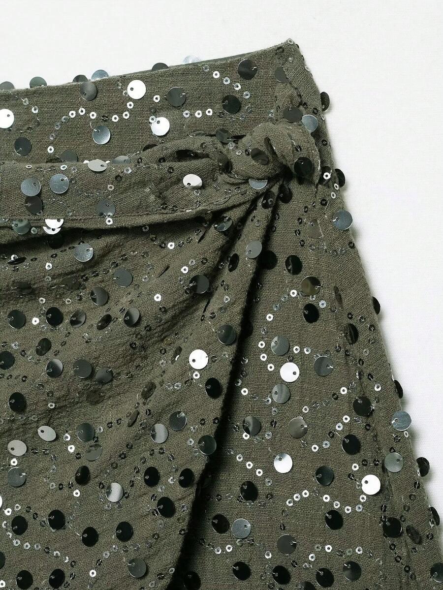 SHEIN ZIELONA MINI SPÓDNICA ZDOBIENIA S06__M