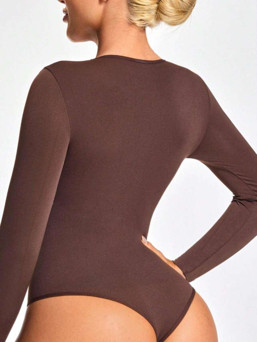 SHEIN BRĄZOWE BODY DŁUGI RĘKAW S06__M