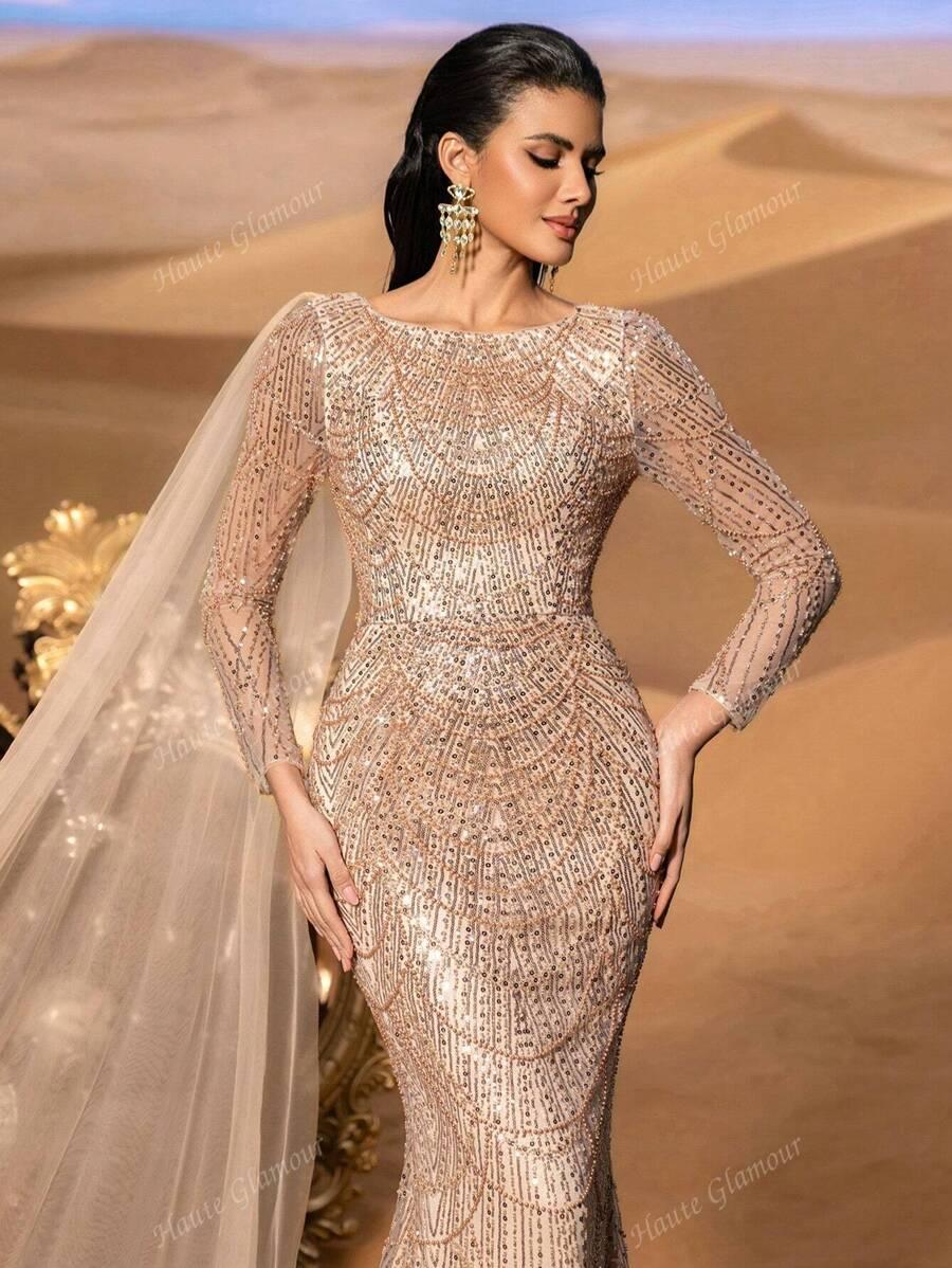 SHEIN BEŻOWA MAXI SUKIENKA S06__M
