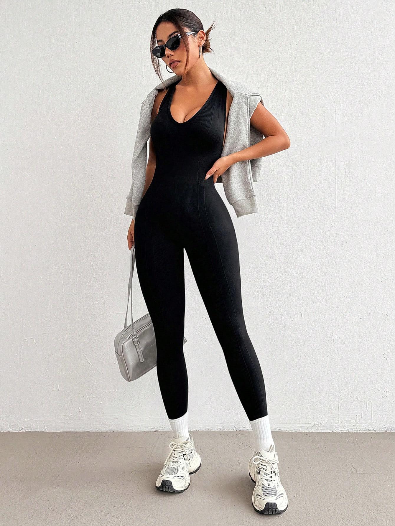 SHEIN CZARNY KOMBINEZON PRĄŻKI S06__M