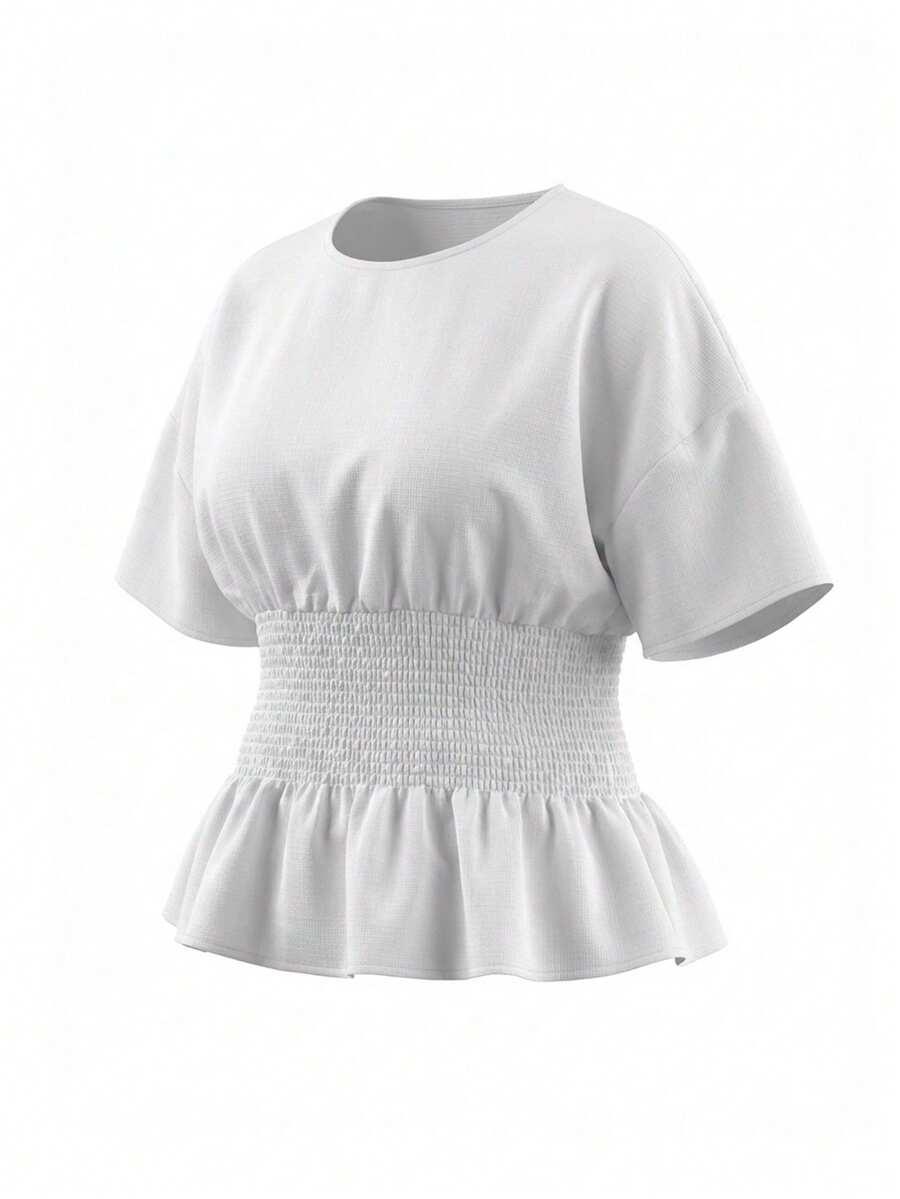 SHEIN BIAŁA BLUZKA KRÓTKI RĘKAW GUMKA S09__46