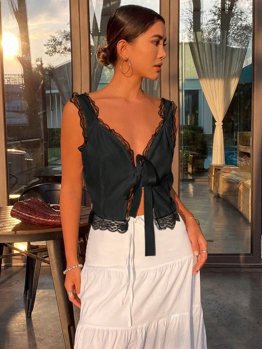 SHEIN CZARNY TOP KORONKA S06__XXL