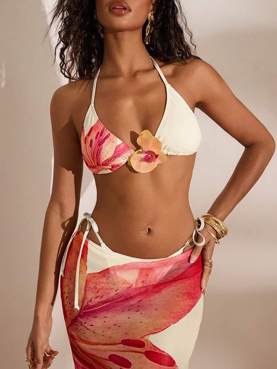 SHEIN KOMPLET DWUCZĘŚCIOWY STRÓJ KĄPIELOWY SARONG S09__S