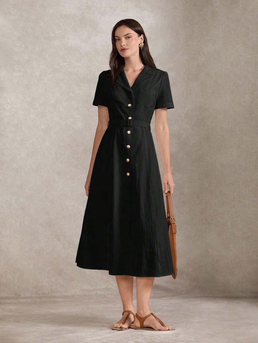 BRIARWYN CZARNA MIDI SUKIENKA GUZIKI S06__M