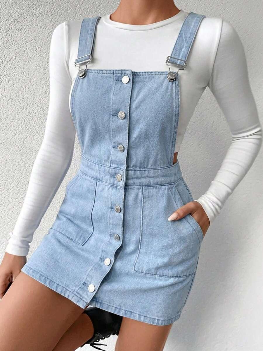 SHEIN SUKIENKA JEANS GUZIKI S06__S
