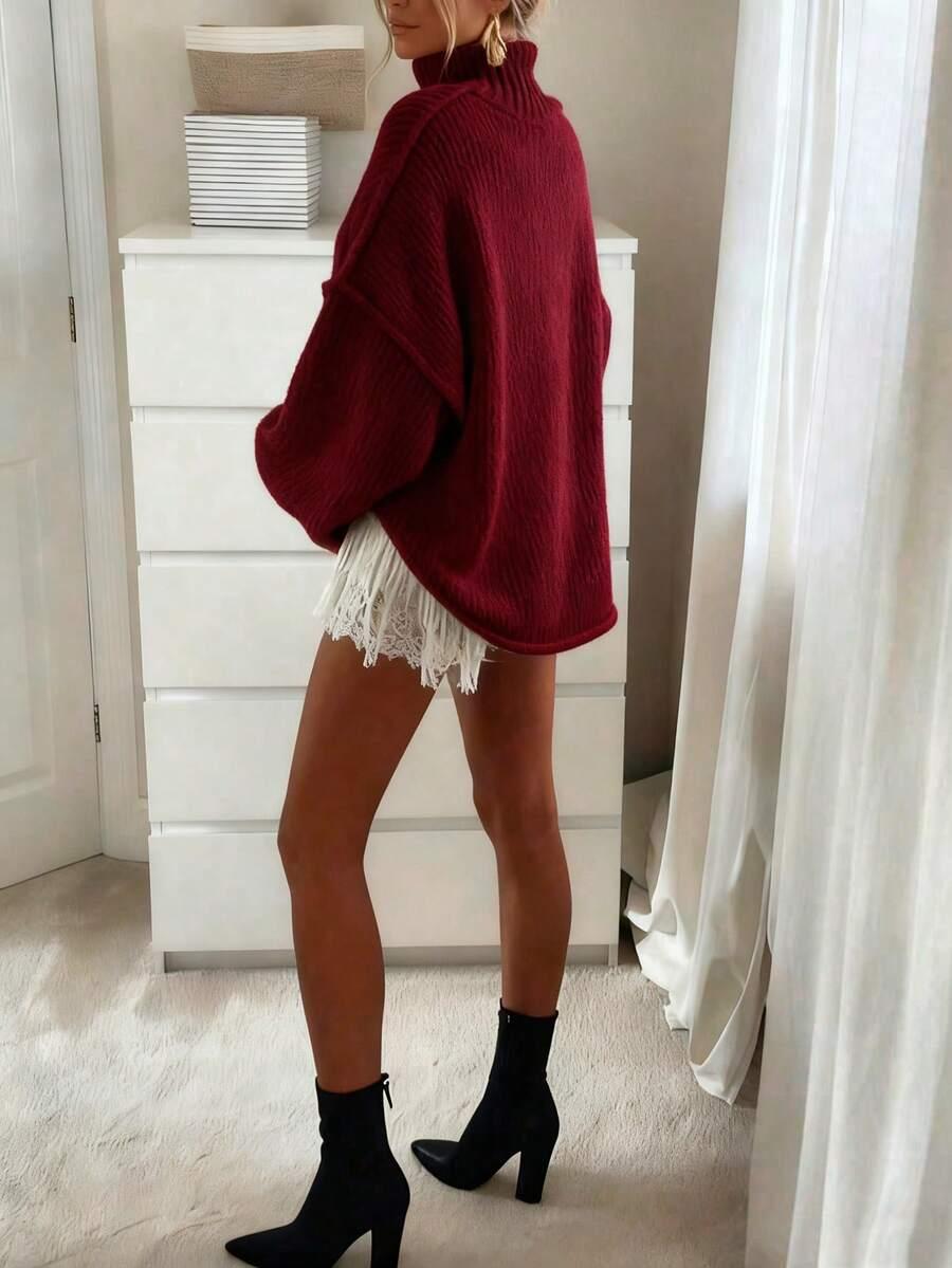 SHEIN CZERWONY SWETER Z DŁUGIM RĘKAWEM S06__S