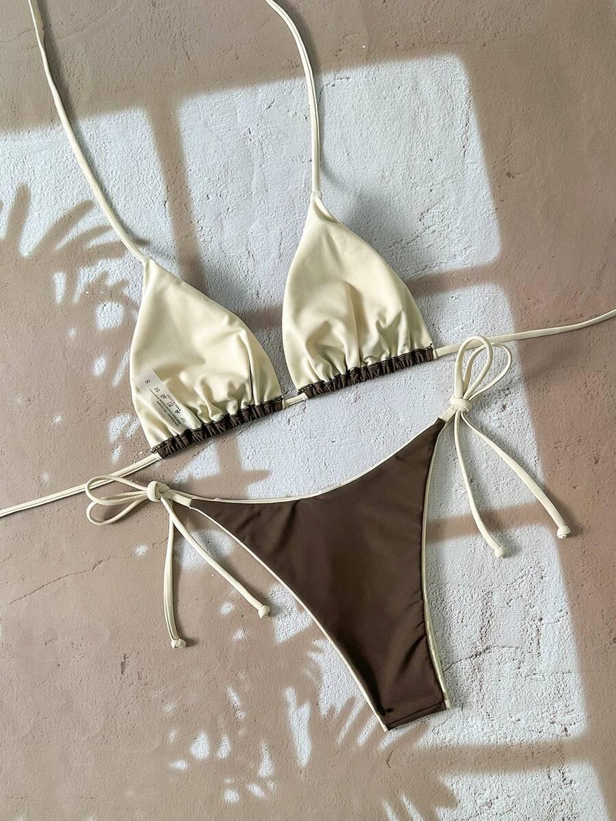 SHEIN BRĄZOWY DWUCZĘŚCIOWY STRÓJ KĄPIELOWY S09__L