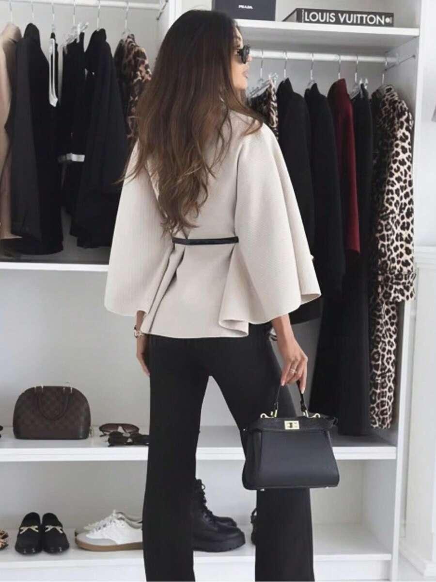 SHEIN BEŻOWE PONCZO GUZIKI S06__XL
