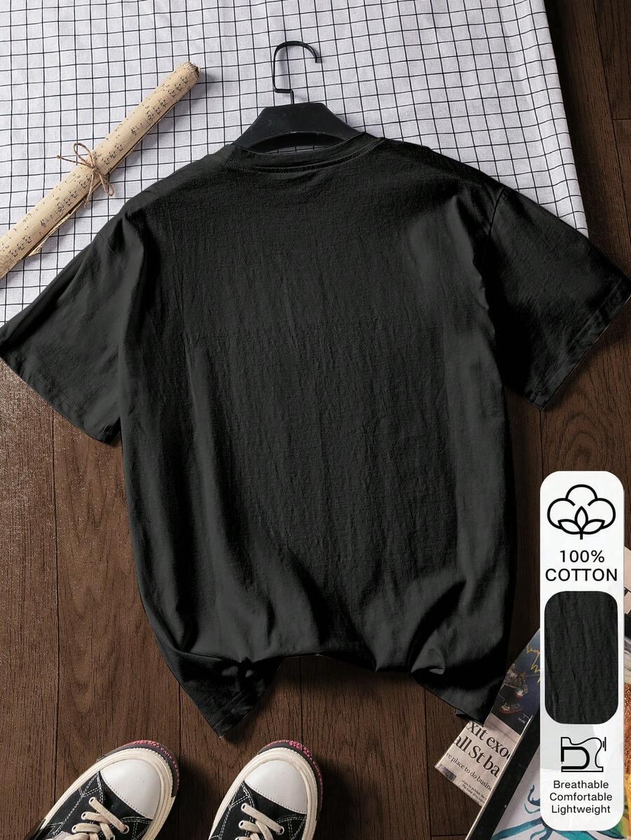 SHEIN CZARNY T-SHIRT NADRUK S06__M