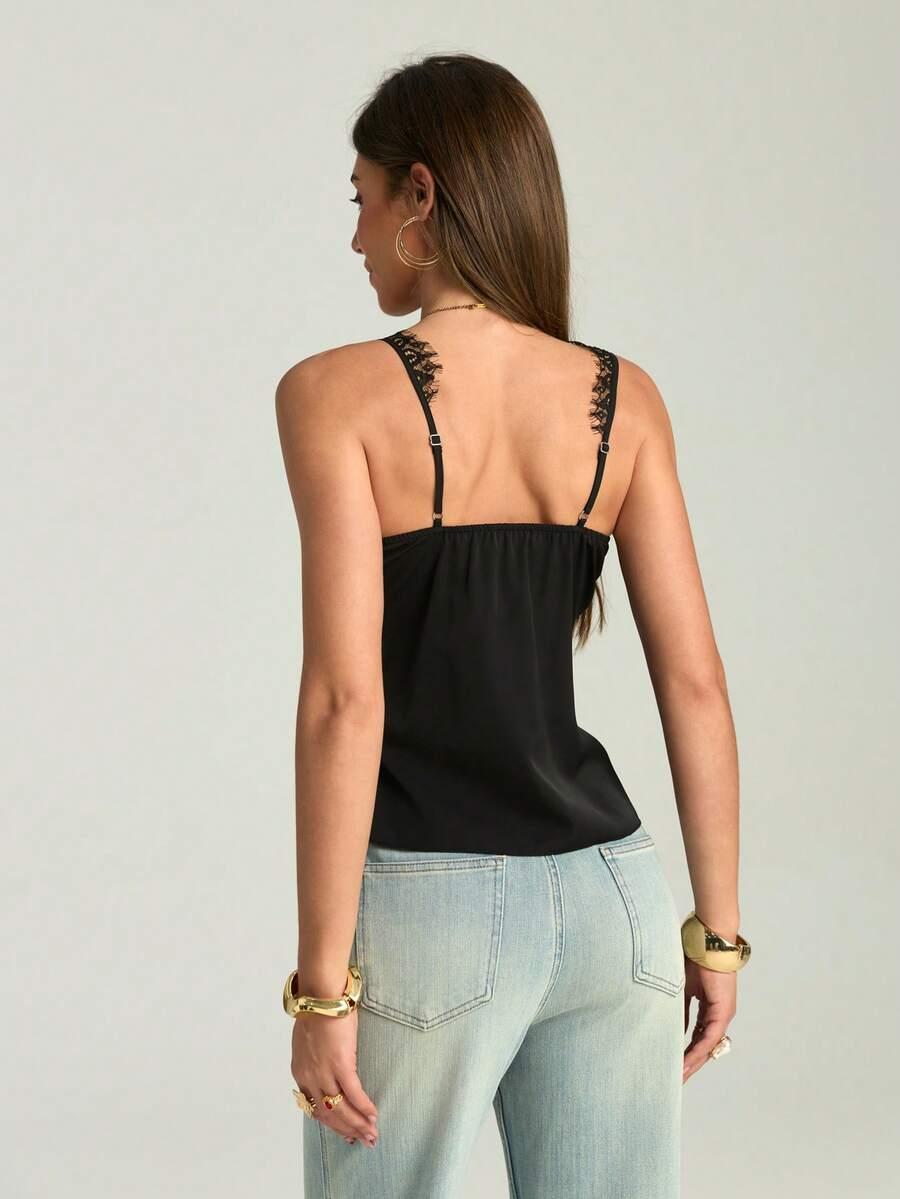 SHEIN CZARNY TOP KORONKA S06__M