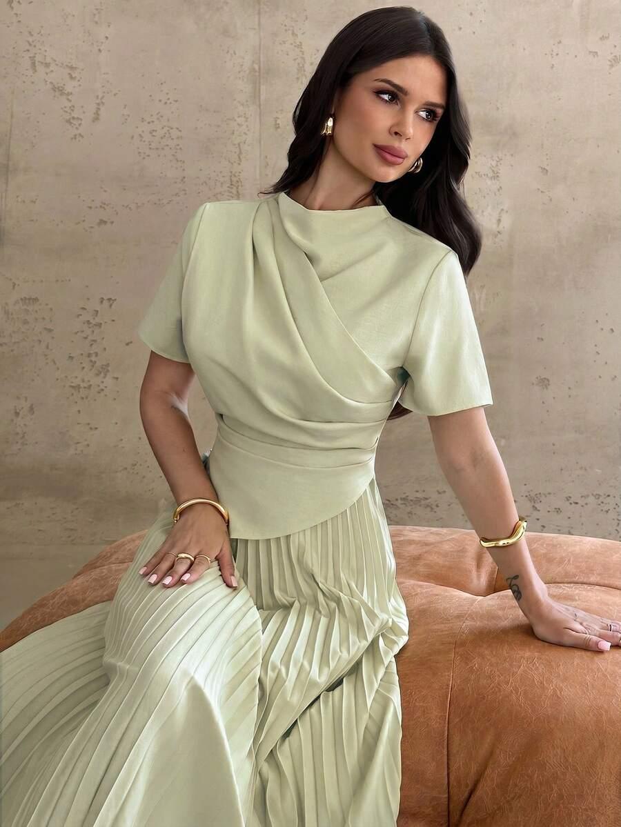 SHEIN PLISOWANA ZIELONA SUKIENKA S06__L
