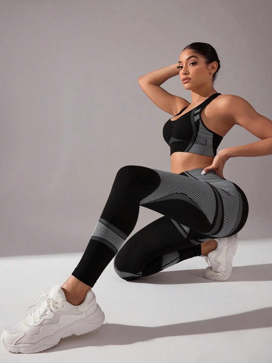 SHEIN KOMPLET STANIK SPORTOWY LEGGINSY S06__S
