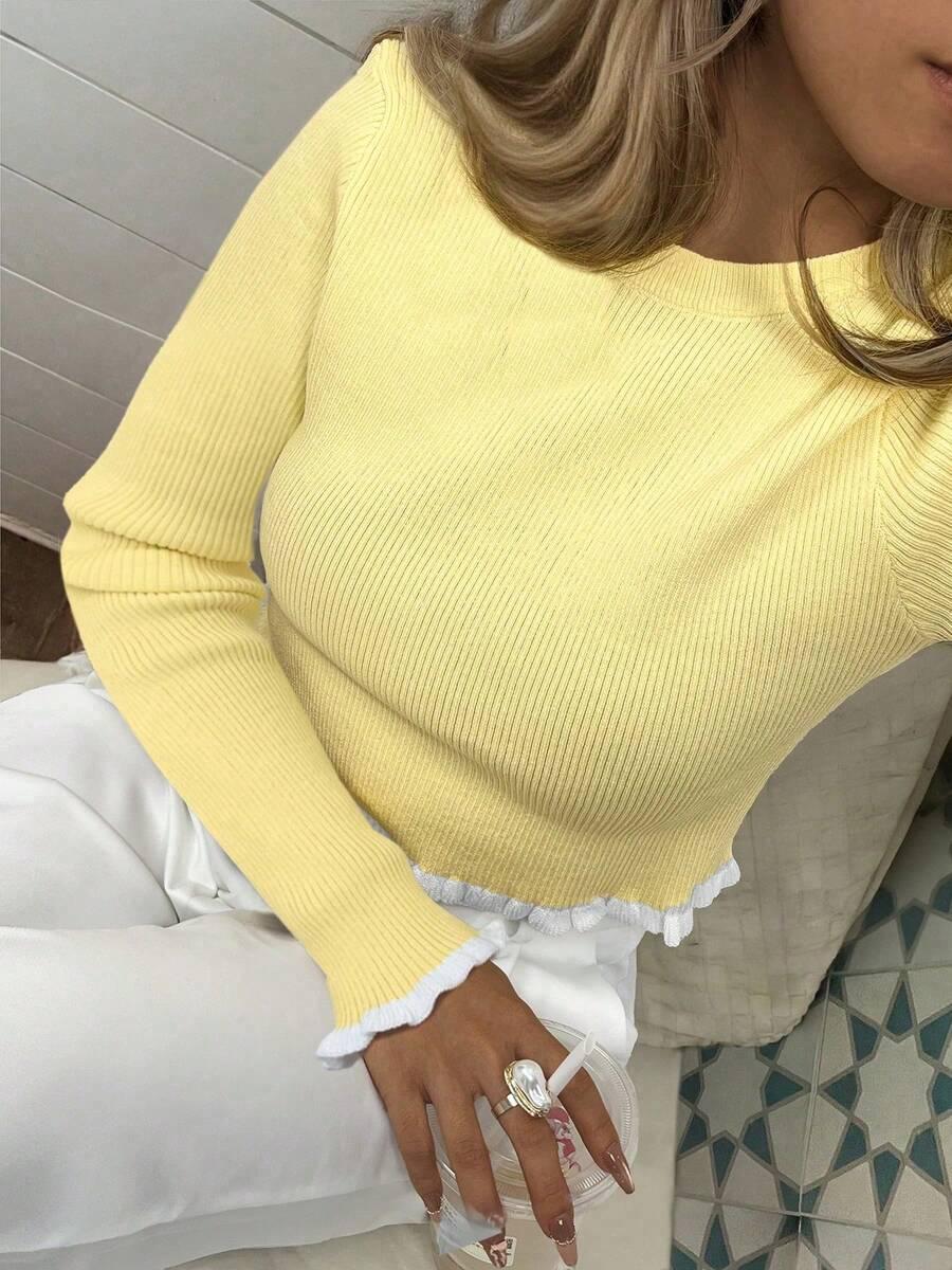 SHEIN ŻÓŁTY SWETER OKRĄGŁY DEKOLT S06__M