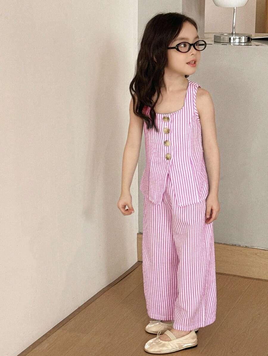 SHEIN RÓŻOWY KOMPLET SPODNIE KAMIZELKA S06__98/104