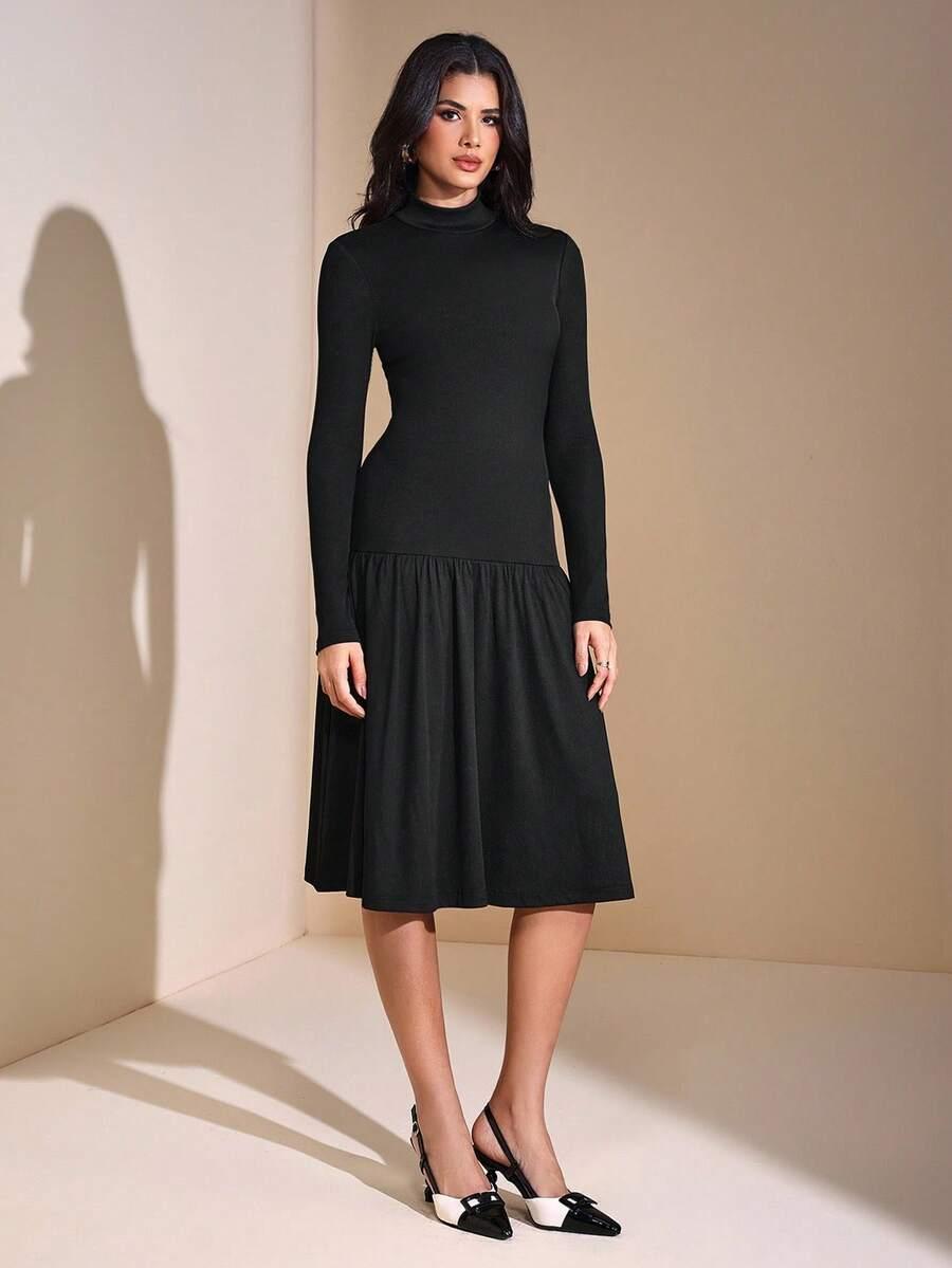 SHEIN CZARNA MIDI SUKIENKA S06__S
