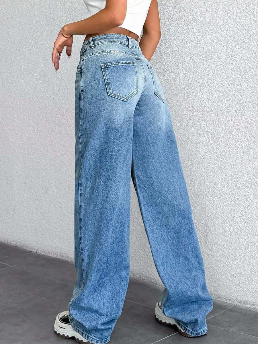SHEIN NIEBIESKIE SPODNIE JEANS SZEROKA NOGAWKA S06__L