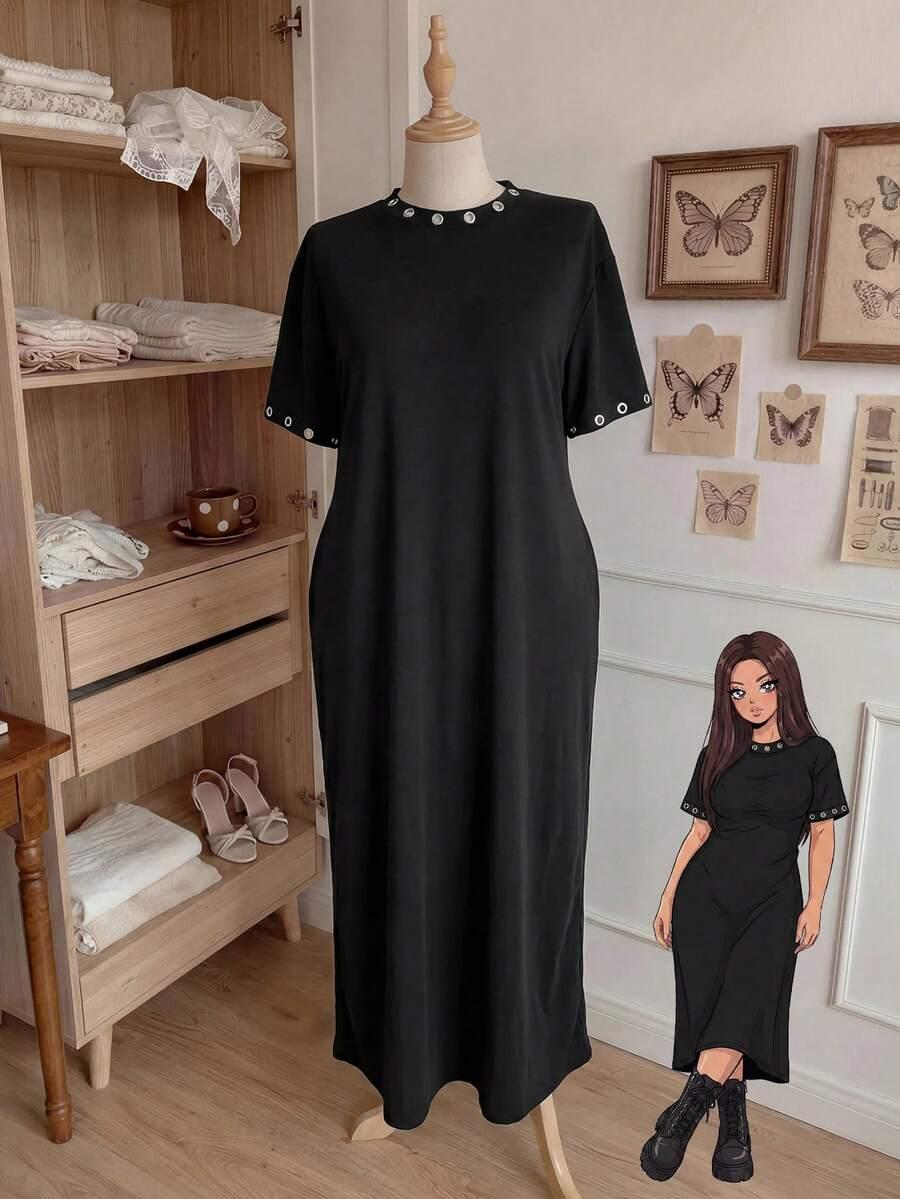 COMFORTCANA CZARNA MAXI SUKIENKA KRÓTKI RĘKAW S06__46