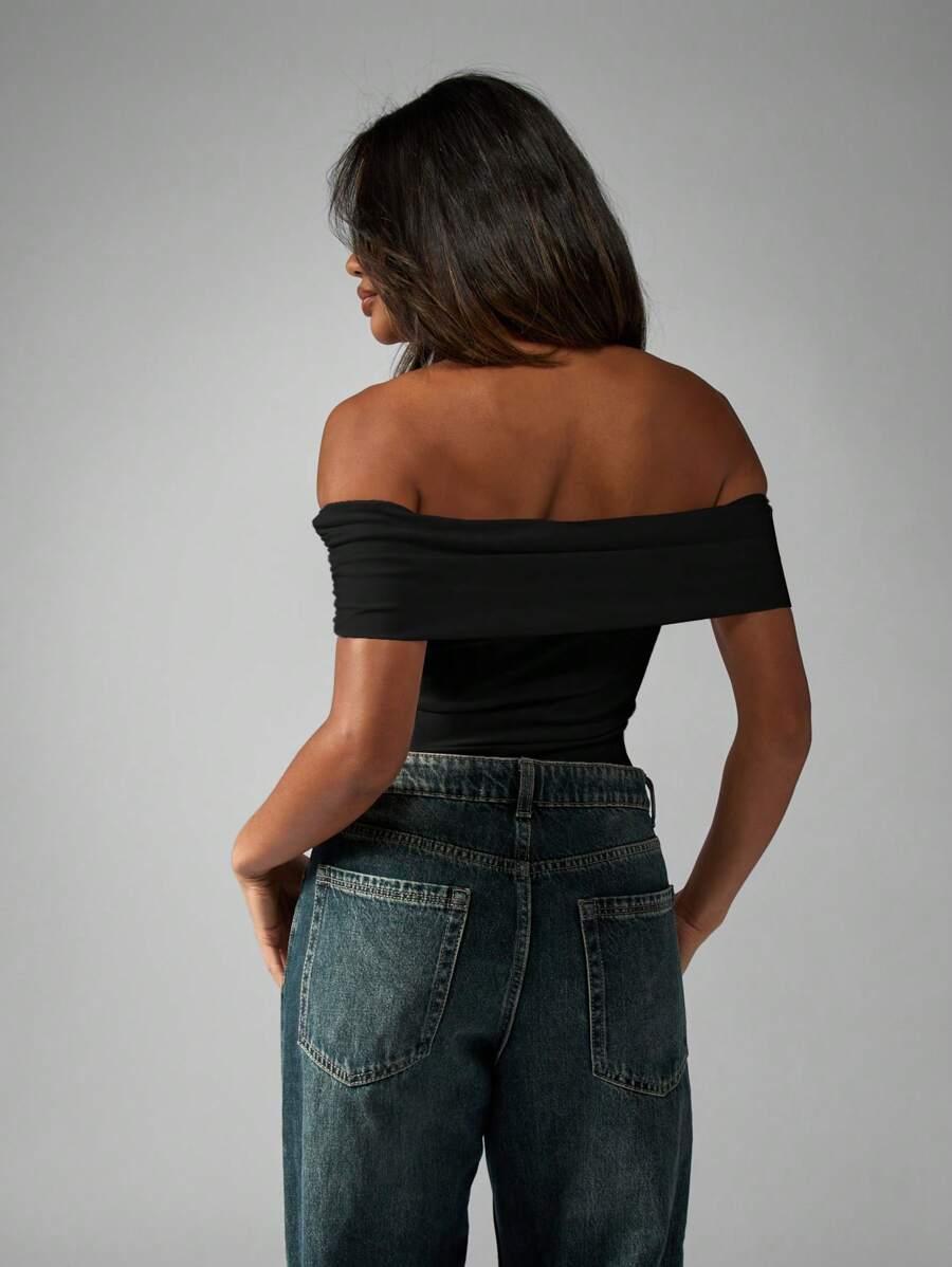 MISSGUIDED CZARNE BODY ODKRYTE RAMIONA S06__XS
