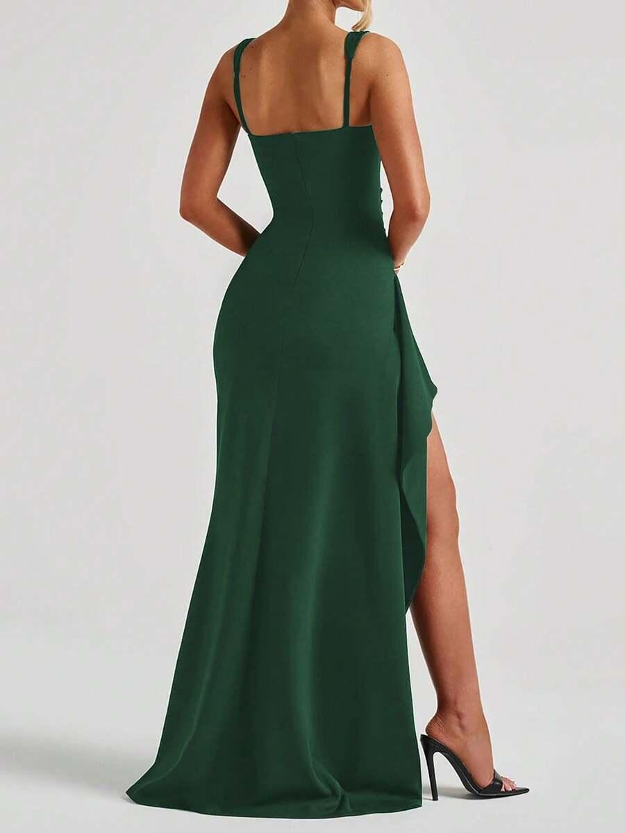 SHEIN ZIELONA MAXI SUKIENKA ROZCIĘCIE