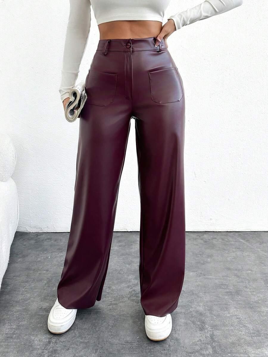SHEIN BORDOWE SPODNIE IMITACJA SKÓRY PK01__XL
