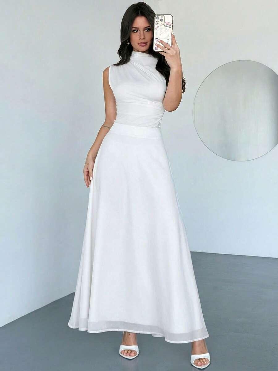 SHEIN BIAŁA TRAPEZOWA MAXI SPÓDNICA S06__L