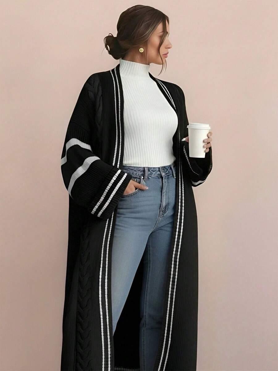 SHEIN CZARNY DŁUGI SWETER KARDIGAN S06__3XL