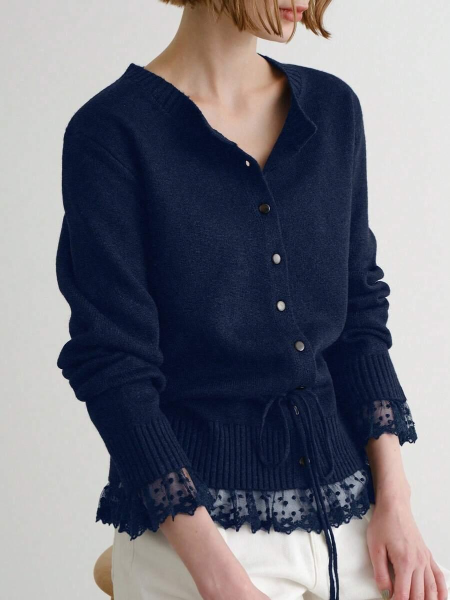 FRIFUL GRANATOWY SWETER GUZIKI S06__L