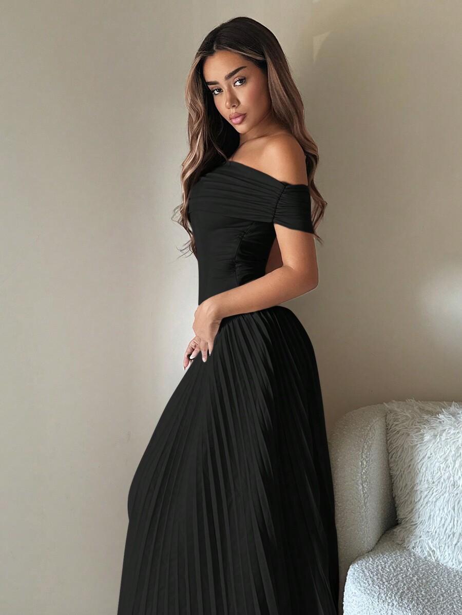 SHEIN CZARNA PLISOWANA SUKIENKA MAXI S06__M