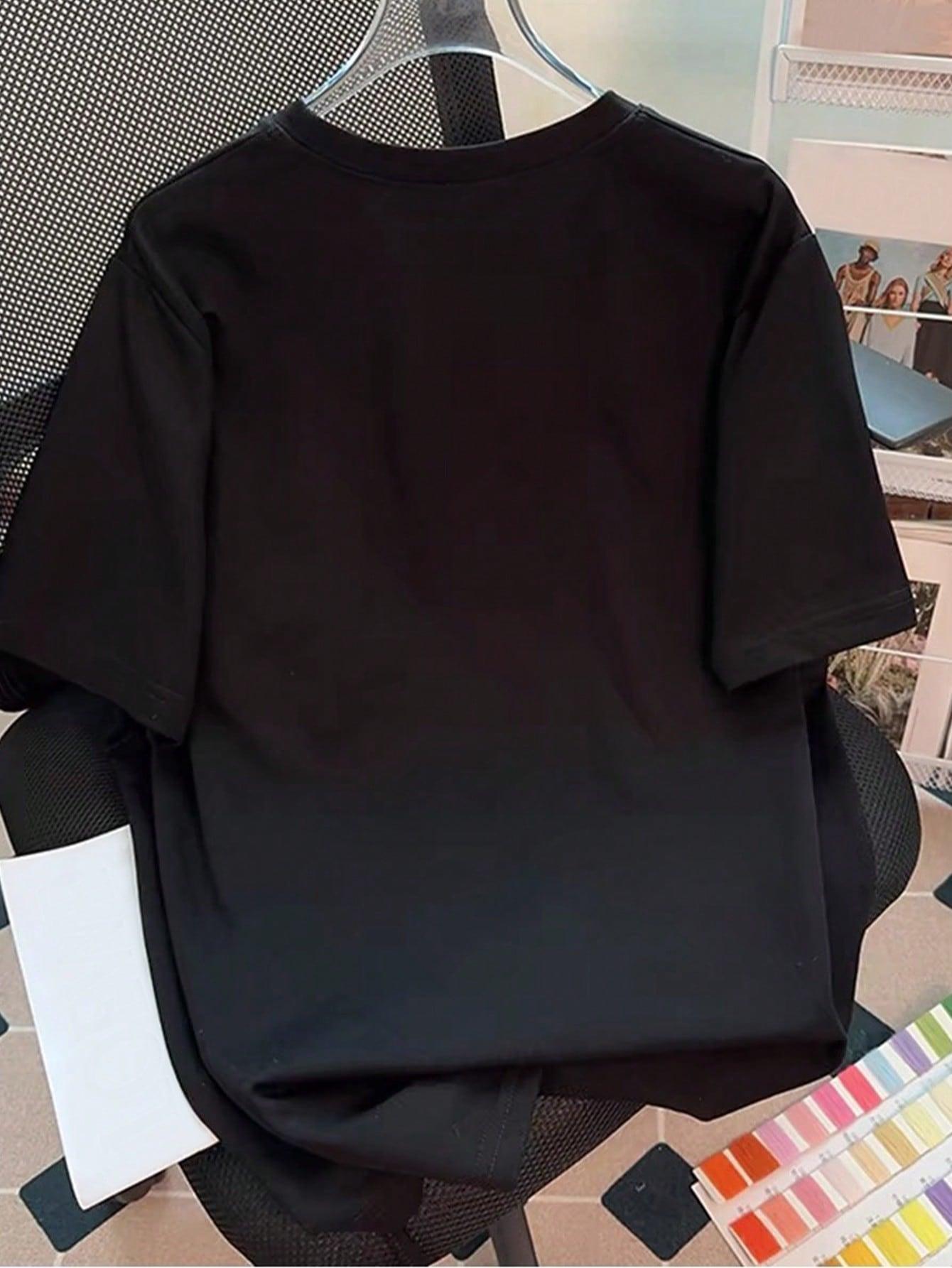 SHEIN CZARNY T-SHIRT ZDOBIENIE S06__46