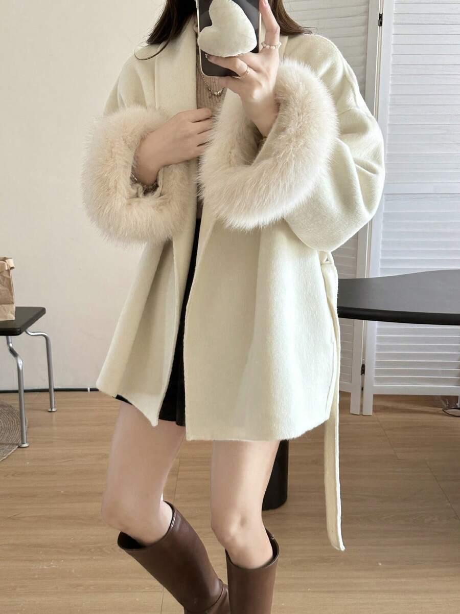 SHEIN BIAŁY PŁASZCZ Z DOMIESZKĄ WEŁNY W01__S