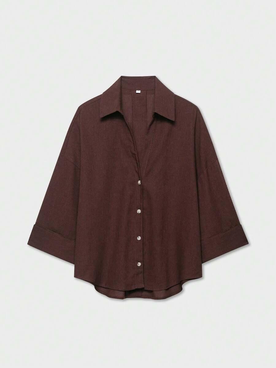 SHEIN BRĄZOWA KOSZULA Z RĘKAWEM 3/4 S06__M