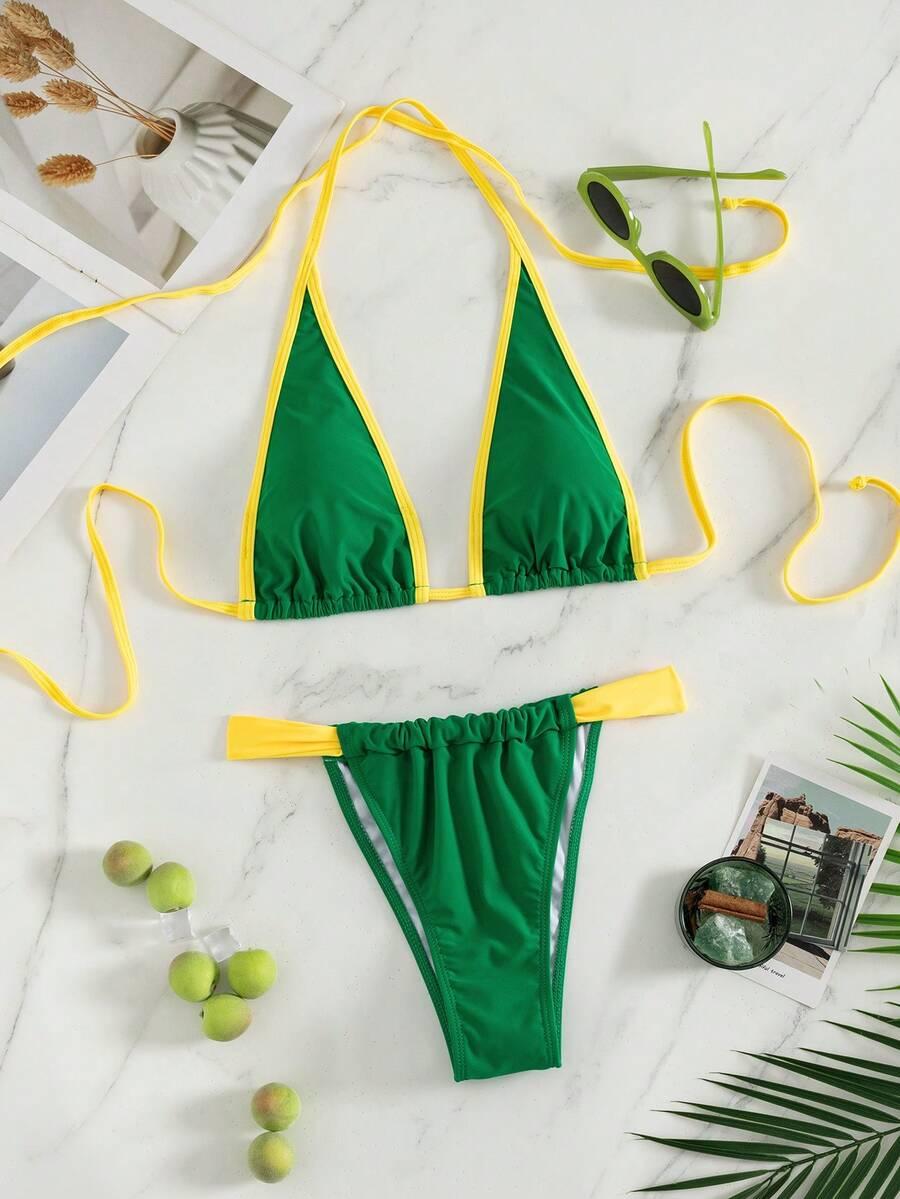 SHEIN ZIELONY STRÓJ KĄPIELOWY DWUCZĘŚCIOWY S09__S