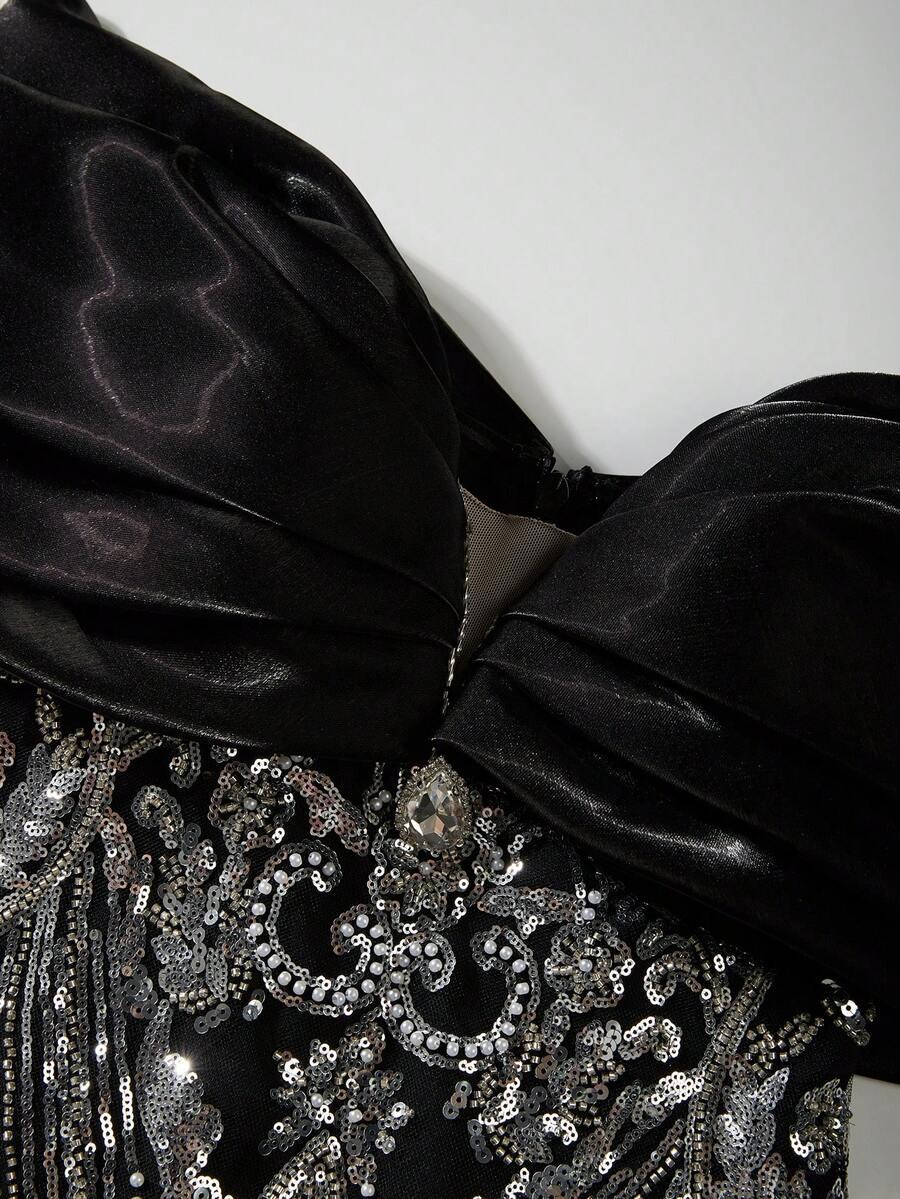SHEIN CZARNA MAXI SUKIENKA ZDOBIENIE