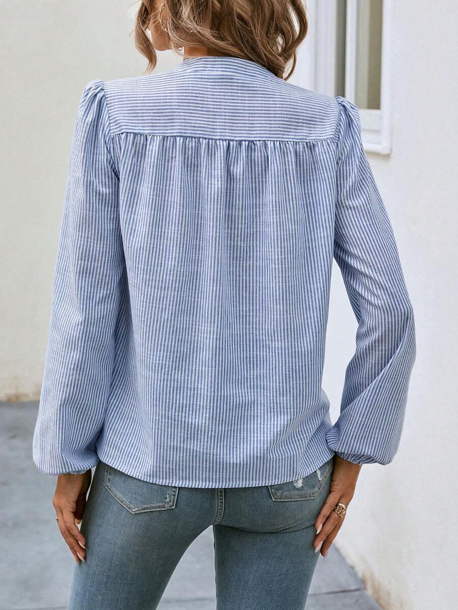 SHEIN BLUZKA DŁUGI RĘKAW WZÓR PASKI V NECK PK01__M
