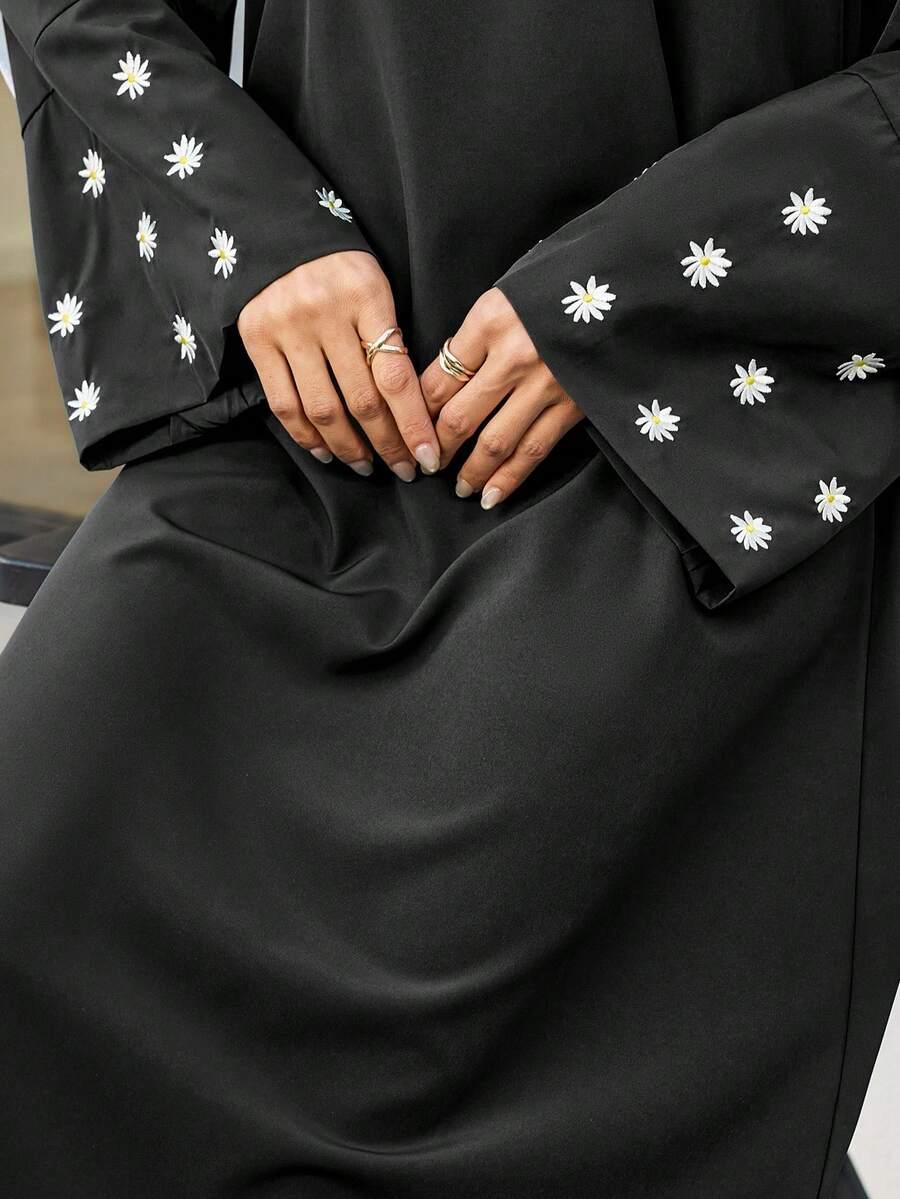 SHEIN CZARNA MAXI SUKIENKA HAFT KWIATY PK01__M
