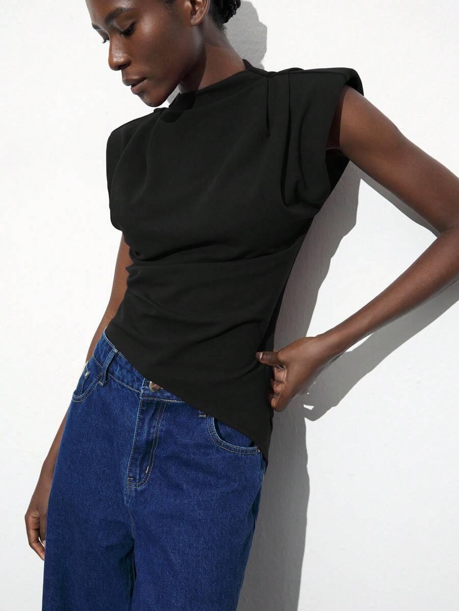 SHEIN CZARNA ASYMETRYCZNA BLUZKA S09__XS