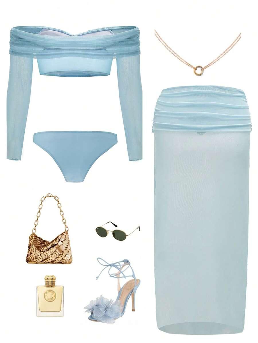 SHEIN NIEBIESKI TRZYCZĘŚCIOWY KOMPLET BIKINI S09__XS