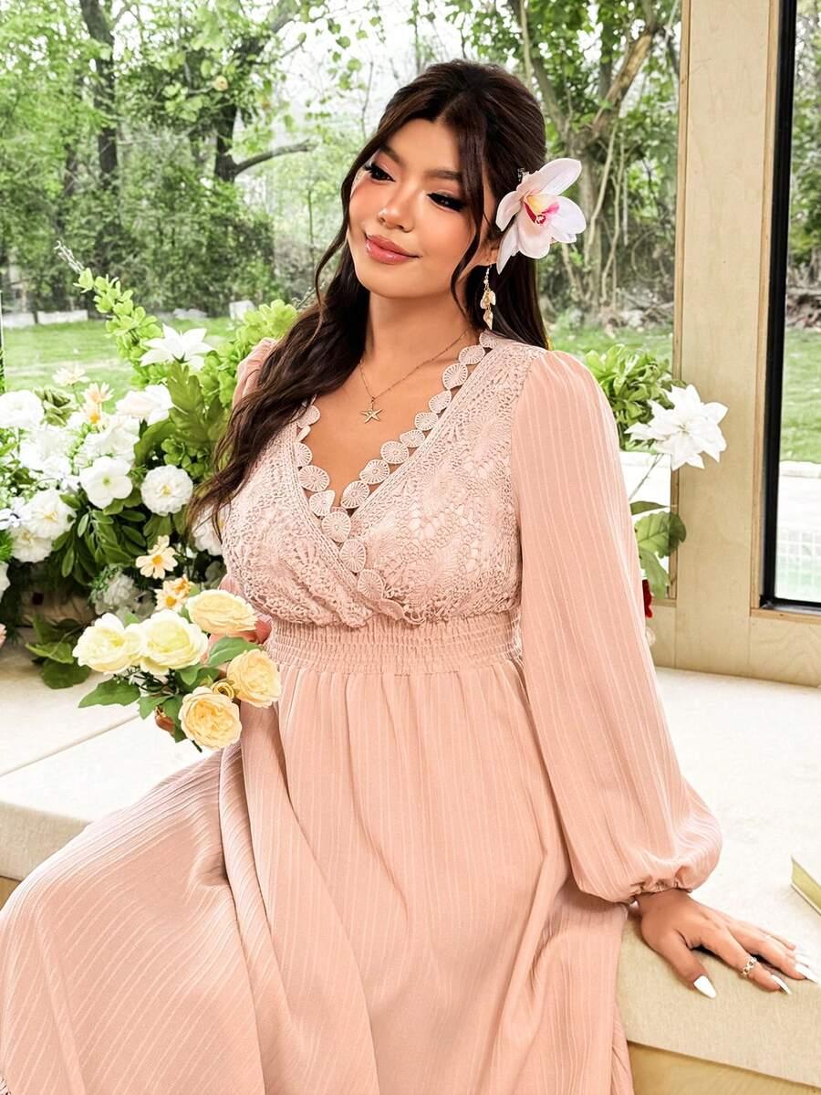 SHEIN RÓŻOWA MAXI SUKIENKA DŁUGI RĘKAW S06__46