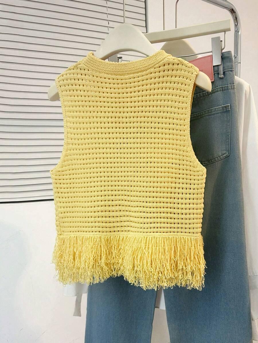 SHEIN ŻÓŁTA DZIANINOWA BLUZKA BEZ RĘKAWÓW S06__L
