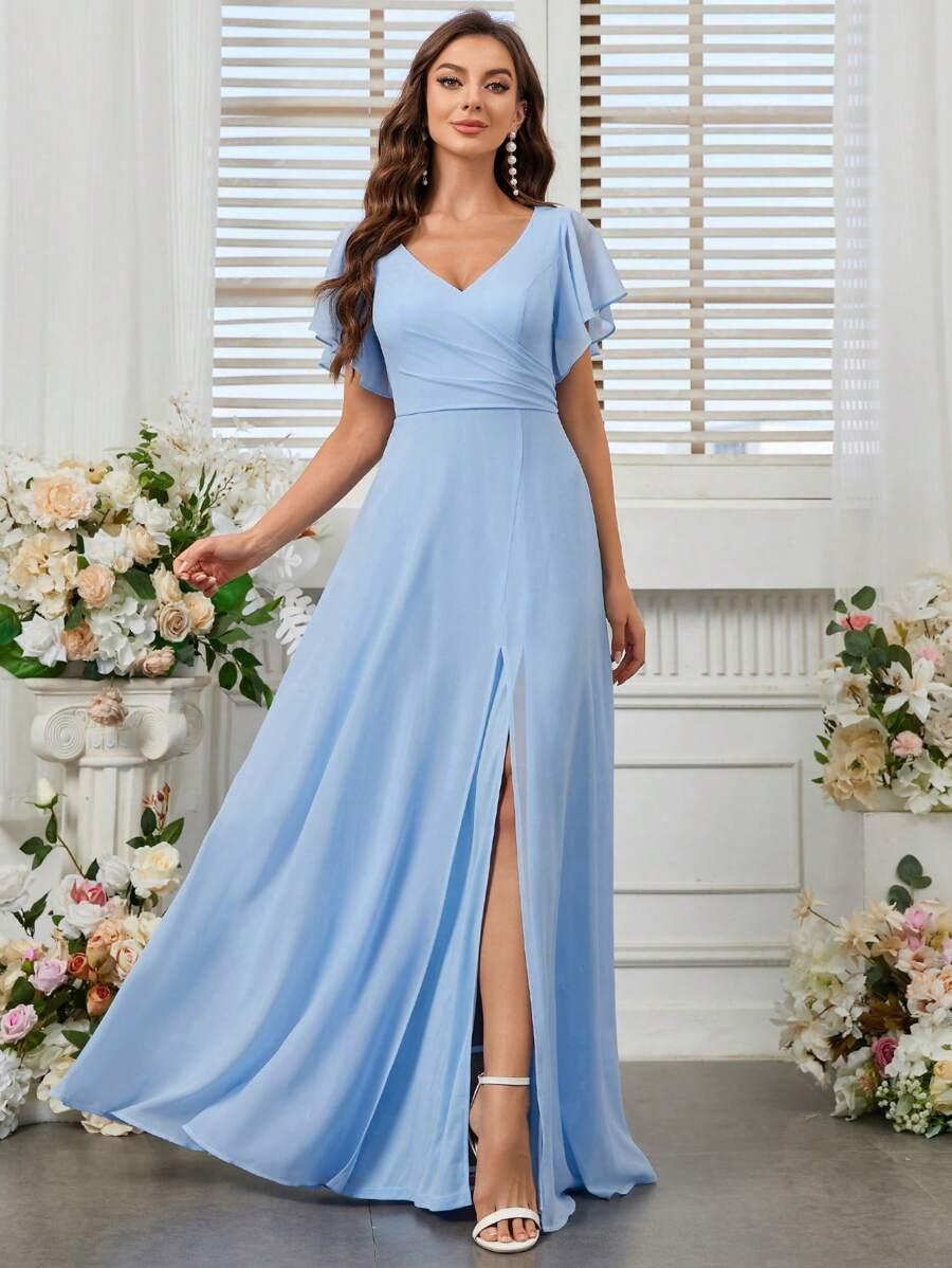 SHEIN NIEBIESKA SZYFONOWA SUKIENKA V-NECK S06__S