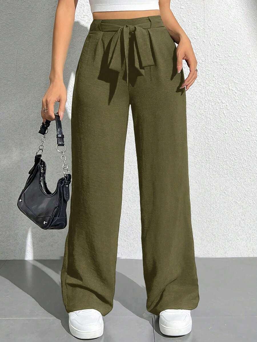 SHEIN ZIELONE SPODNIE WYSOKI STAN S06__S