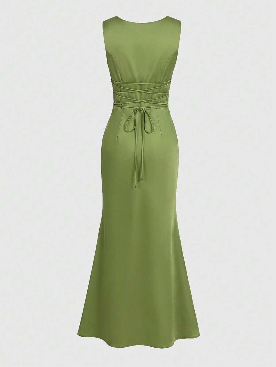 SHEIN ZIELONA MAXI SUKIENKA BEZ RĘKAWÓW S06__S