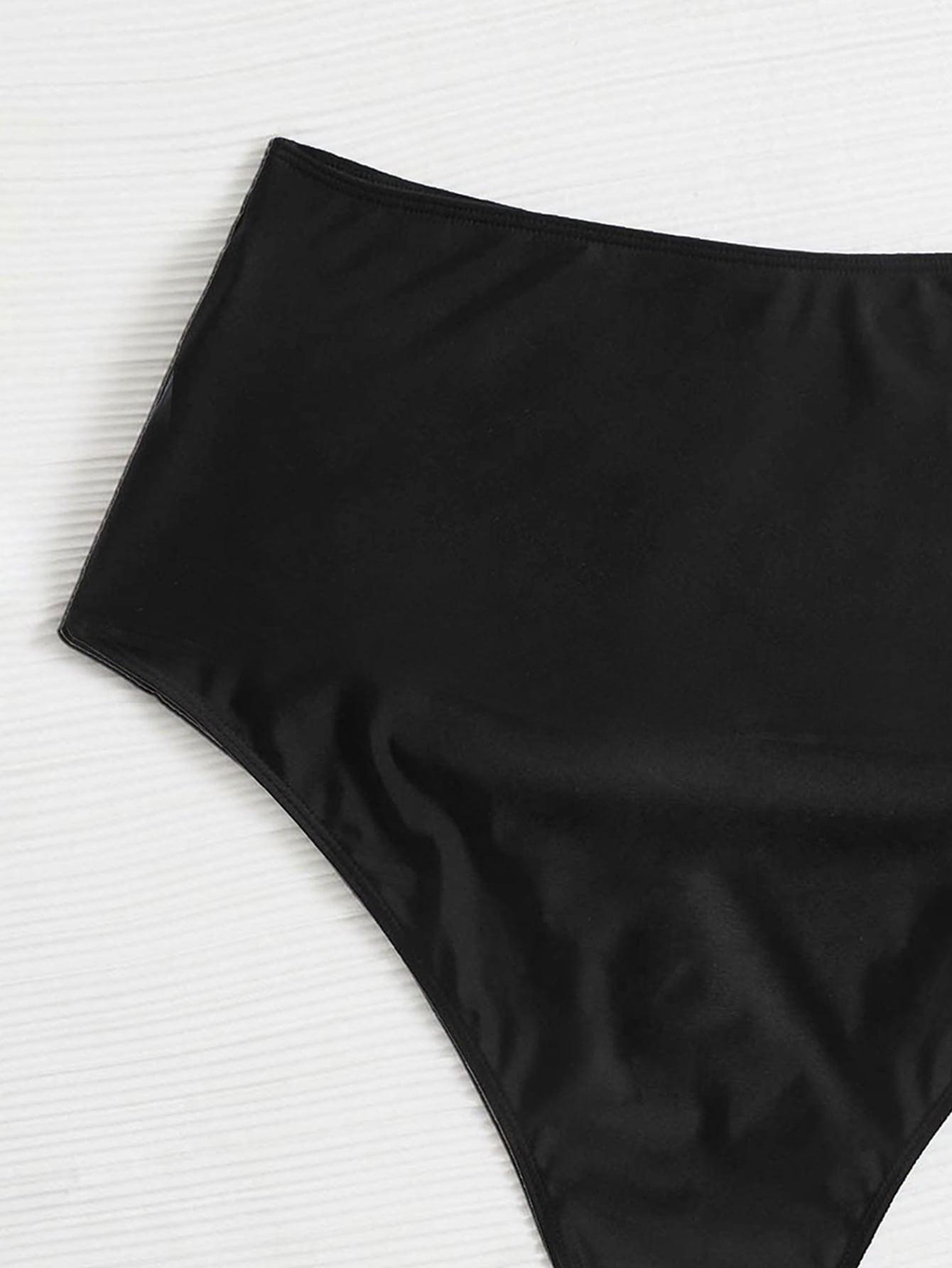 SHEIN CZARNY DÓŁ OD BIKINI MARSZCZENIA WYSOKI STAN S09__48