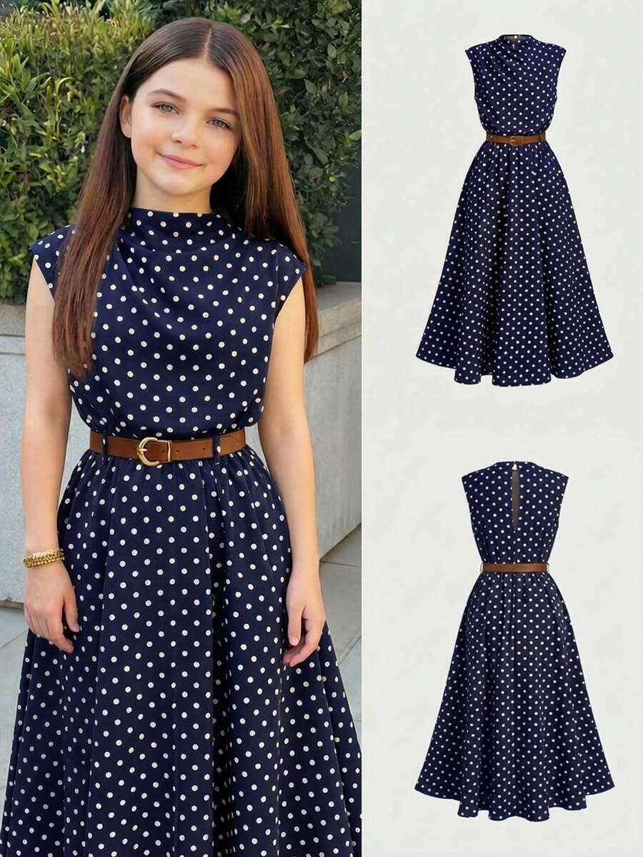 SHEIN GRANATOWA SUKIENKA W GROSZKI S06__128-134