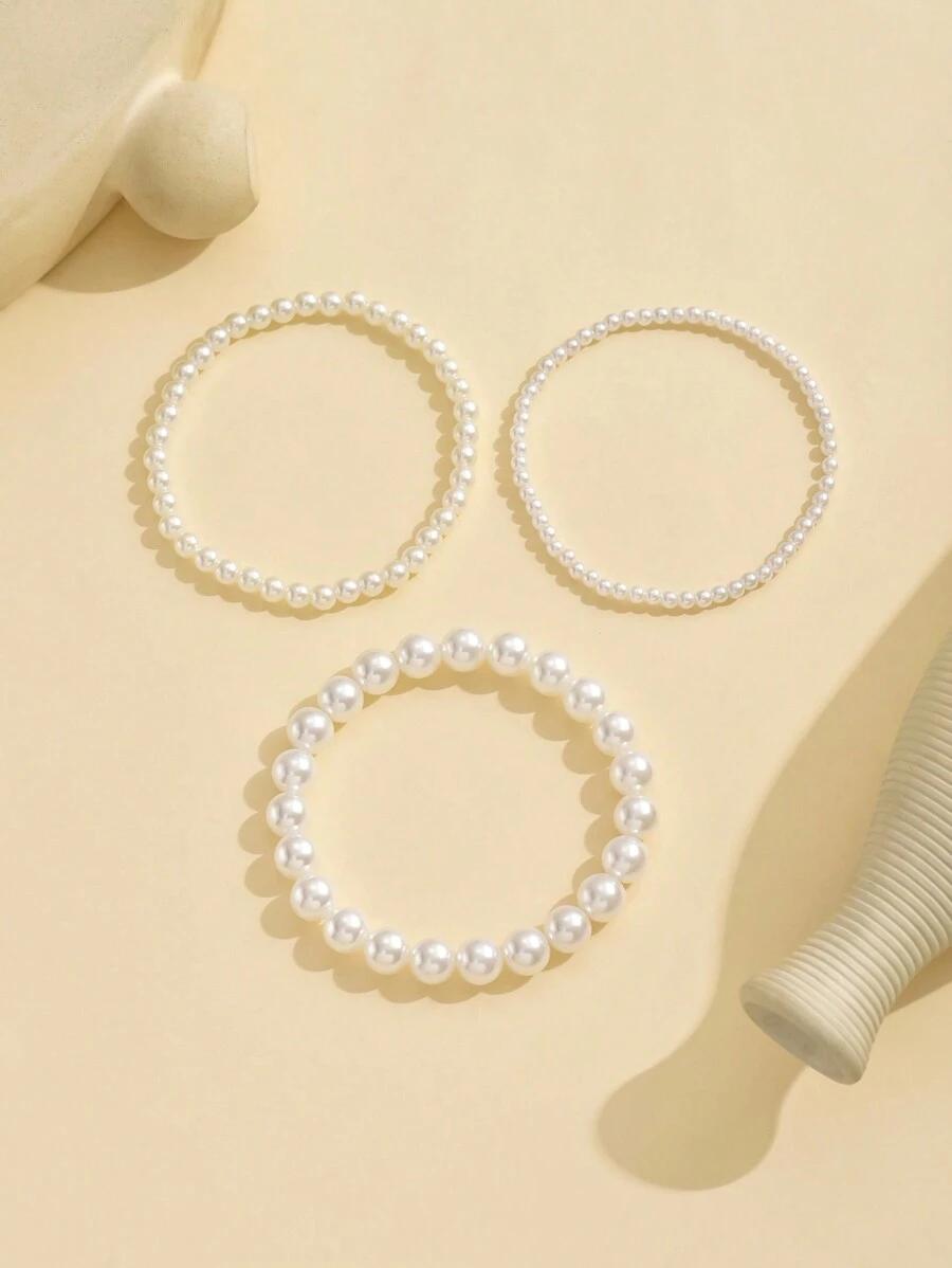 SHEIN BIAŁA BRANSOLETKA NA KOSTKĘ 3-PACK S07__21CM