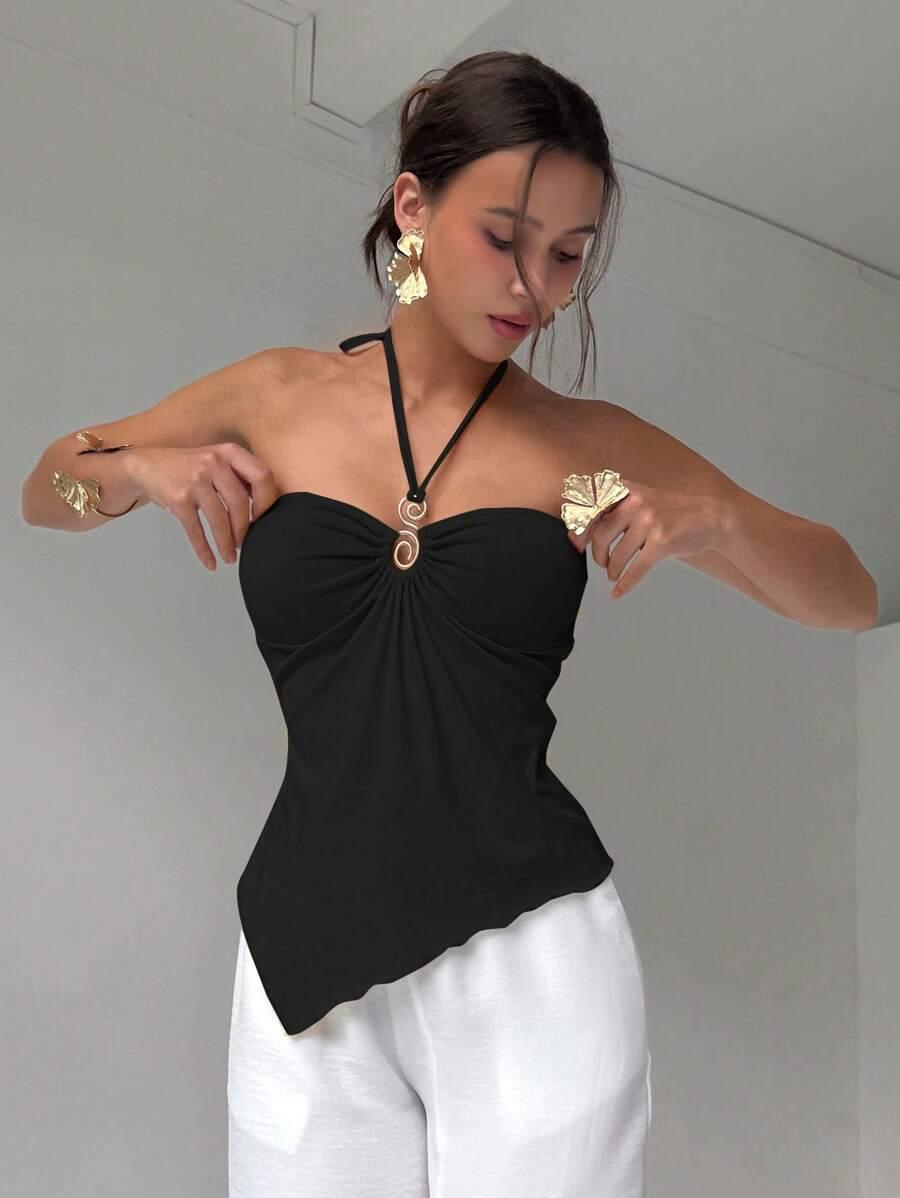 SHEIN CZARNY TOP WIĄZANIE S06__S