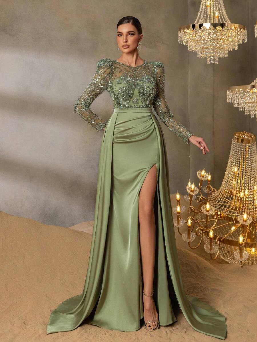FAERIESTY MAXI SUKIENKA DŁUGI RĘKAW ZDOBIENIE ROZCIĘCIE PK01__S