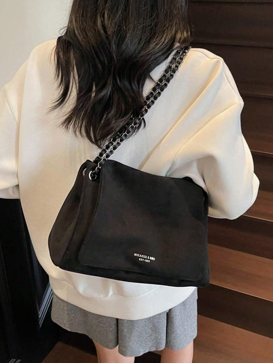 SHEIN CZARNA TOREBKA IMITACJA ZAMSZU S07__28X13X20