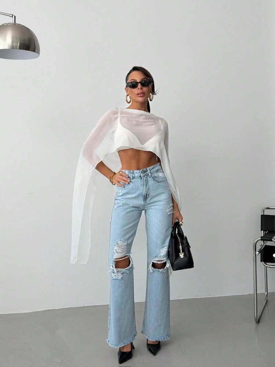 SHEIN NIEBIESKIE SPODNIE JEANS PRZETARCIA S06__M
